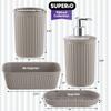 Superio Ribbed Collection - Decorative Plastic Bathroom Accessories Set, Taupe (Set of 4) Soap Dish, Liquid Dispenser, Toothbrush Holder Cup, Vanity Organizer Tray Bathroom Countertop Decor Gift view 2