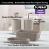 Superio Ribbed Collection - Decorative Plastic Bathroom Accessories Set, Taupe (Set of 4) Soap Dish, Liquid Dispenser, Toothbrush Holder Cup, Vanity Organizer Tray Bathroom Countertop Decor Gift view 3