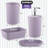 Superio Ribbed Collection - Decorative Plastic Bathroom Accessories Set, Lilac Purple (Set of 4) Soap Dish, Liquid Dispenser, Toothbrush Holder Cup, Vanity Organizer Tray - Bathroom Decor Gift view 2