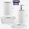 Superio Ribbed Collection - Decorative Plastic Bathroom Accessories Set, White (Set of 4) Soap Dish, Liquid Dispenser, Toothbrush Holder Cup, Vanity Organizer Tray Bathroom Countertop Decor Gift view 2