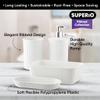 Superio Ribbed Collection - Decorative Plastic Bathroom Accessories Set, White (Set of 4) Soap Dish, Liquid Dispenser, Toothbrush Holder Cup, Vanity Organizer Tray Bathroom Countertop Decor Gift view 3
