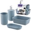 Superio Ribbed Collection - Decorative Plastic Bathroom Accessories Set, Blue (Set of 4) Soap Dish, Liquid Dispenser, Toothbrush Holder Cup, Vanity Organizer Tray - Bathroom Countertop Decor Gift view 1