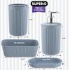 Superio Ribbed Collection - Decorative Plastic Bathroom Accessories Set, Blue (Set of 4) Soap Dish, Liquid Dispenser, Toothbrush Holder Cup, Vanity Organizer Tray - Bathroom Countertop Decor Gift view 2
