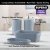 Superio Ribbed Collection - Decorative Plastic Bathroom Accessories Set, Blue (Set of 4) Soap Dish, Liquid Dispenser, Toothbrush Holder Cup, Vanity Organizer Tray - Bathroom Countertop Decor Gift view 3