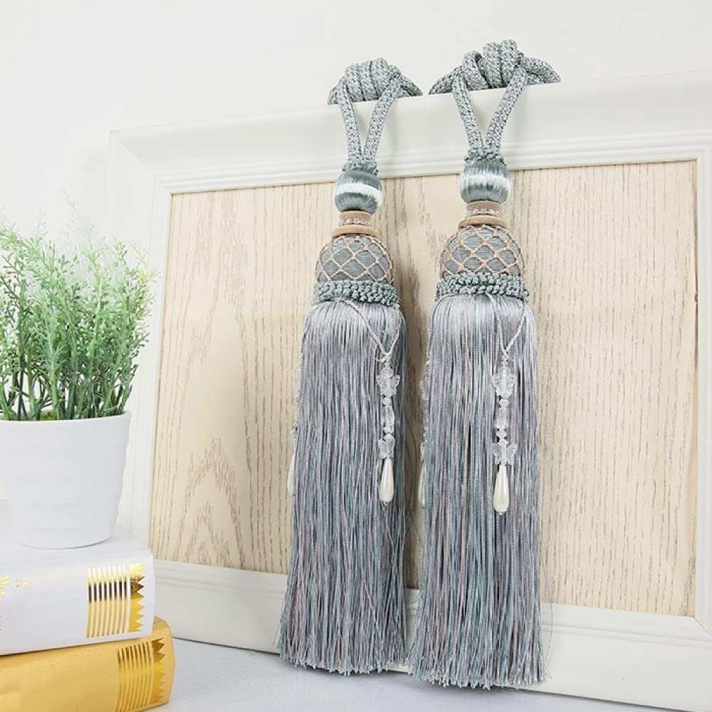 2Pcs Curtain tieback Hanging Ball Curtain Hook Bandage Lashing Lobbing Strap Tassel Tieback Buckle Home Decoration,Gray Blue,2Pcs Price