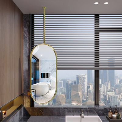 DMCHENGMA Gold Ceiling Mounted Mirror Hanging Rod Mirror Clear and Practical Hang Rod Mirrors(Boom can be Customized), Home Hotel Floating Bathroom Vanity Makeup Mirror, Decorative Simple Mirror