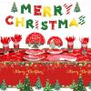 Christmas Party Supplies Tableware Set Xmas Party Decoration Christmas Tree Paper Plates Napkins Snowflakes Tablecloths Merry Christmas Banner Holiday Disposable Dinnerware Serves 24 Guests view 1