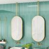 DMCHENGMA Hanging Mirrors Wall Mirror Design Gold Metal Frame Mirror, Oval Floating Bathroom Vanity Mirror with Ceiling Hanging Rod (Boom can be Customized) (Size : 40cmx60cm) view 1