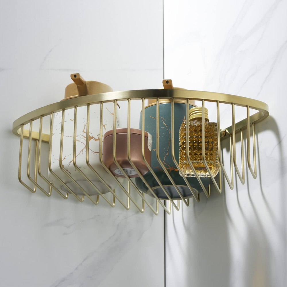 Segistan Corner Shower Caddy Organizer, SUS304 Stainless Steel Heavy Duty Rust-Proof Shelf Organizer, Wall Mounted Storage Rack for Bathroom Kitchen, Brushed Gold