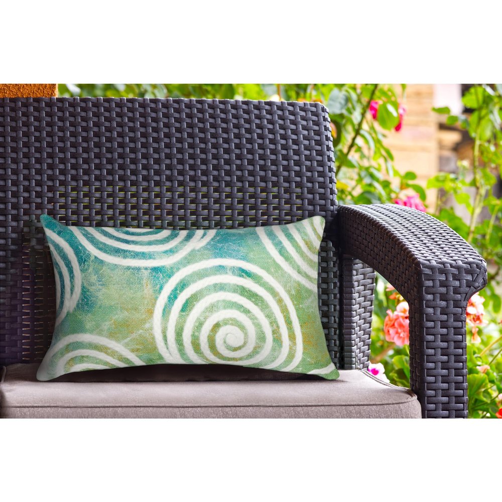 Liora Manne Lush Decor Visions IV Indoor/Outdoor Handmade Pillow - Contemporary Graphic Casual Accent (Curl Aqua) (12" x 20")