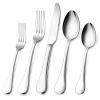 18/10 Stainless Steel Flatware Silverware Set for 12, E-far 60-Piece Cutlery Metal Eating Utensil Tableware Forks and Spoon Sets for Restaurant Wedding - Simple Fancy Style & Dishwasher Safe view 1