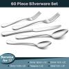 18/10 Stainless Steel Flatware Silverware Set for 12, E-far 60-Piece Cutlery Metal Eating Utensil Tableware Forks and Spoon Sets for Restaurant Wedding - Simple Fancy Style & Dishwasher Safe view 2