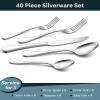 40-Piece Silverware Set for 8, E-far 18/10 Stainless Steel Flatware Cutlery Metal Eating Utensil Tableware Forks and Spoon Sets for Restaurant Wedding - Simple Fancy Style & Dishwasher Safe view 2