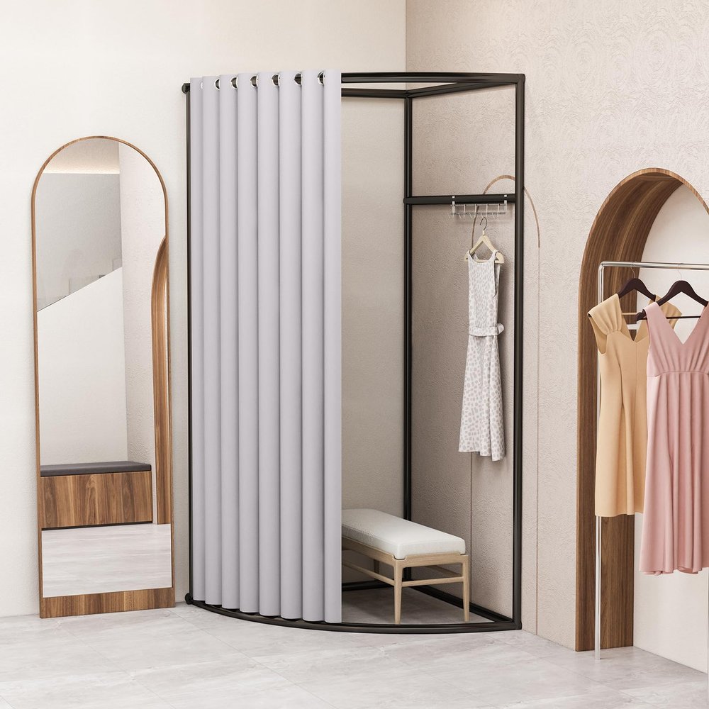 Lvrunben Clothing Store Fitting Room, Portable Privacy Protection Dressing Room, C-shaped Wall Corner Changing Room, Fitting Room for Room Divider, Shopping Mall, Office and Boutique (Light Gray)