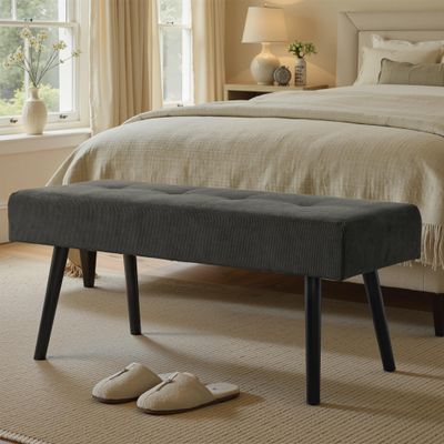 Comfy to go Entryway Bench - Grey Bench for Bedroom, Modern Ottoman End of Bed, Corduroy Padded Benches for Living Room, Foyer, Mudroom, Hallway - 39" L x 14" W x 17" H
