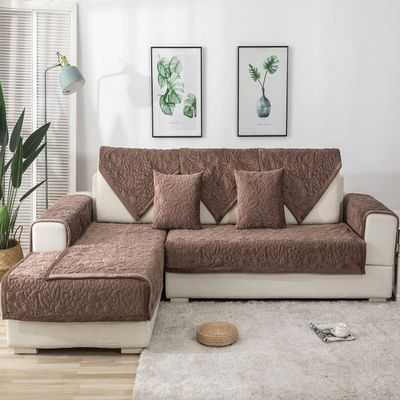 XSlive Luxury Velvet Warm Couch Sofa Cover Embroidered Super Soft Plush Sectional Couch Cover Nonslip Thick Sofa Slipcover Furniture Protector for Dogs, Children, Pets (Dark Brown,43"x63")