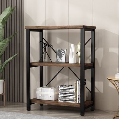 AY-AOYUAN 3 Tier Industrial Solid Wood Bookcases, Open Etagere Bookshelf with Metal Frame, Rustic Wood and Metal Shelving Storage Organizer for Living Room Book Shelves Furniture (AY01-3tier)
