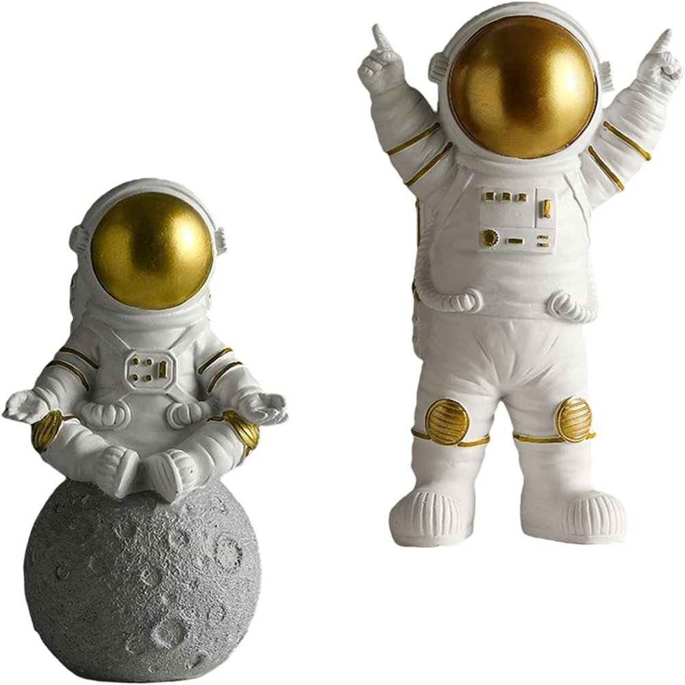 2pcs Astronaut Sculpture Astronaut Statue Resin Astronaut Figurine Desktop Table Centerpieces for Bedroom Bookshelf Home Office Decor