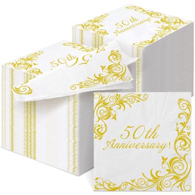 Spiareal 120 Pcs 50th Anniversary Cocktail Napkins,50th Anniversary