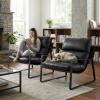 DUOMAY Mid-Century Accent Chair Armchair, Comfy PU Leather Leisure Chair Lazy Chair with Metal Leg for Living Room Bedroom Office Apartment, Black view 3