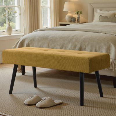 Comfy to go Entryway Bench - Bench for Bedroom, Modern Ottoman End of Bed, Corduroy Padded Benches for Living Room, Foyer, Mudroom, Hallway - 39" L x 14" W x 17" H