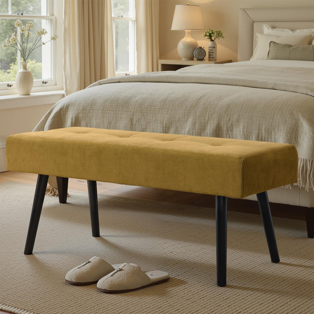 Comfy to go Entryway Bench - Bench for Bedroom, Modern Ottoman End of Bed, Corduroy Padded Benches for Living Room, Foyer, Mudroom, Hallway - 39" L x 14" W x 17" H