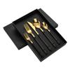 Wooden Gold Silverware Set With Black Wood Handle Stainless Steel Flatware Sets 30 Piece Tableware Set for 6 Wedding Kitchen Restaurant Cutlery Utensil Smooth Edge Delicate and Fresh Mirror Polished view 3