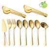 8 Piece Gold Serving Utensil Set Include Serving Forks Serving Spoons Slotted Serving Spoons Serving Tongs Stainless Steel Serving Silverware Set Kitchen Wedding Restaurant Server Buffet Catering view 1