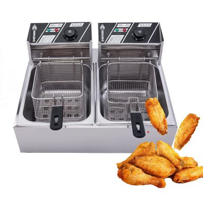 Niczu 20 Liters Stainless Steel Commercial Deep Fryer, Double Tank Electric Fryer with Basket, Suitable for Fried Chicken, French Fries and Fish