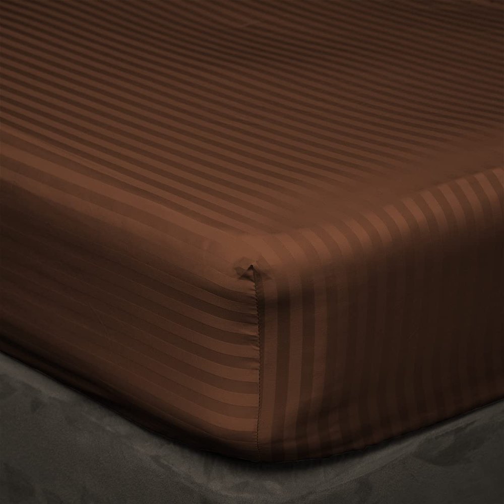 800 Thread Count 30 Inch Deep Pocket Fitted Sheet Set of 3 Pieces, Soft & 100% Egyptian Cotton, Fully Elasticized, Luxury Sheets & Pillowcases-Chocolate Stripe,King Size.