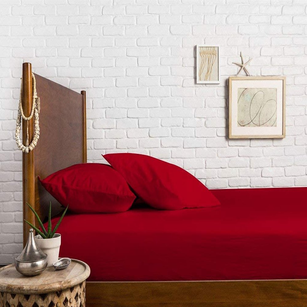 800 Thread Count 22 Inch Deep Pocket Fitted Sheet Set of 3 Pieces, Soft & 100% Egyptian Cotton, Fully Elasticized, Luxury Sheets & Pillowcases-Burgundy Solid,Twin-XXL Size.