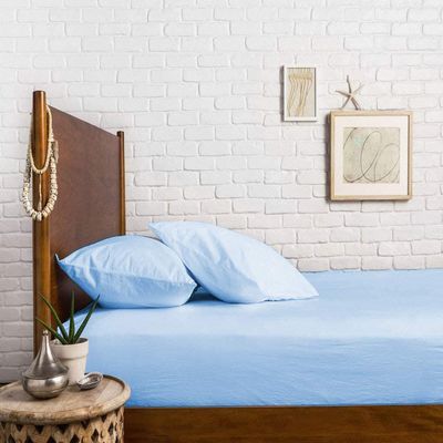 800 Thread Count 22 Inch Deep Pocket Fitted Sheet Set of 3 Pieces, Soft & 100% Egyptian Cotton, Fully Elasticized, Luxury Sheets & Pillowcases-Light Blue Solid,Olympic Queen Size.
