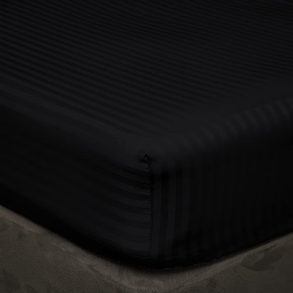 800 Thread Count 15 Inch Deep Pocket Fitted Sheet Set of 3 Pieces, Soft & 100% Egyptian Cotton, Fully Elasticized, Luxury Sheets & Pillowcases-Black Stripe,Full-XXL Size.