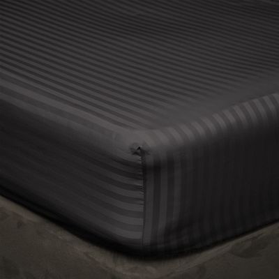 800 Thread Count 30 Inch Deep Pocket Fitted Sheet Set of 3 Pieces, Soft & 100% Egyptian Cotton, Fully Elasticized, Luxury Sheets & Pillowcases-Dark Grey Stripe,Full-XL Size.