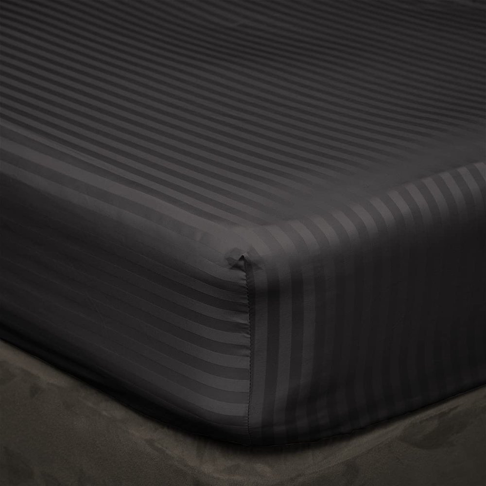 800 Thread Count 30 Inch Deep Pocket Fitted Sheet Set of 3 Pieces, Soft & 100% Egyptian Cotton, Fully Elasticized, Luxury Sheets & Pillowcases-Dark Grey Stripe,Full-XL Size.