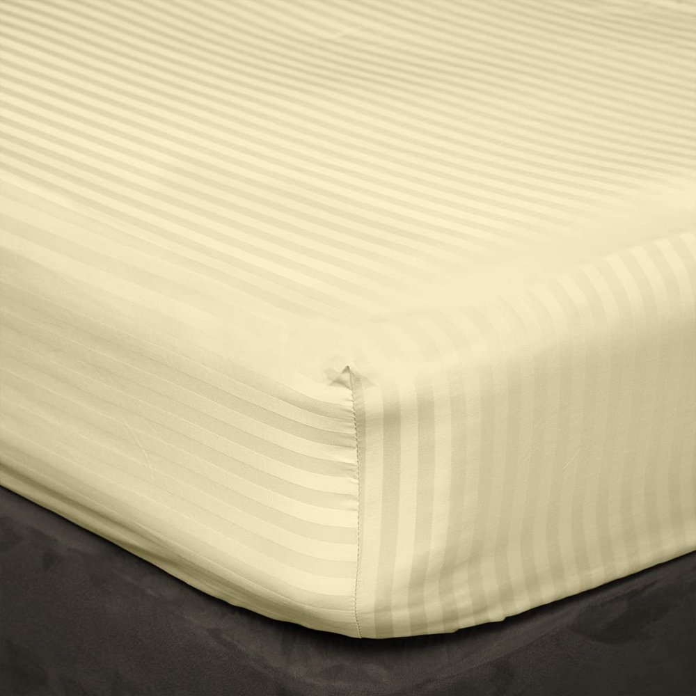 800 Thread Count 30 Inch Deep Pocket Fitted Sheet Set of 3 Pieces, Soft & 100% Egyptian Cotton, Fully Elasticized, Luxury Sheets & Pillowcases-Ivory Stripe,Twin-XL Size.