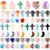 Nuenen 60 Pcs Worry Stones Bulk Heart Mushroom Cross Moon Star Round Shaped Healing Crystal Gemstone Pocket rocks for Balancing Meditation Easter Mother's Day Gift view 1