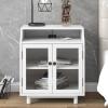 Modern Nightstand, Bedside Table with Storage Shelves and Glass Cabinets End Table with USB Ports Wooden Side Table, for Bedroom, Living Room, Study, Space Saving view 1