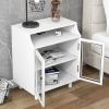 Modern Nightstand, Bedside Table with Storage Shelves and Glass Cabinets End Table with USB Ports Wooden Side Table, for Bedroom, Living Room, Study, Space Saving view 3