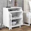 Modern Nightstand, Bedside Table with Storage Shelves and Glass Cabinets End Table with USB Ports Wooden Side Table, for Bedroom, Living Room, Study, Space Saving view 4