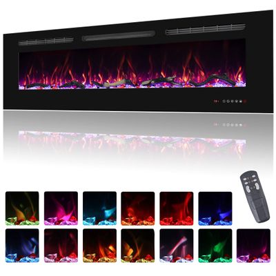 Oxhark Flame 65inch Electric Fireplace in Wall Recessed and Wall Mounted Fireplace Electric, 13 Flame Colors, Realistic Logs &Crystals Fuel Bed, Adjustable Temperature and Timer, 750W/1500W, Black