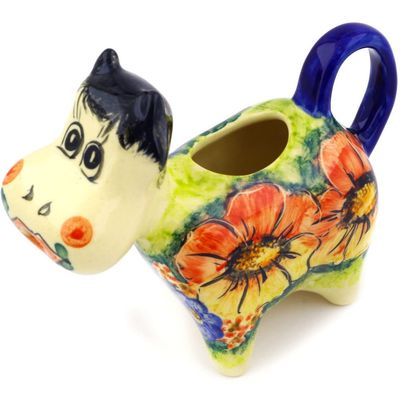 Polmedia Polish Pottery Cow Shaped Creamer UNIKAT - Mystical Garden Pattern Handmade in Boleslawiec Poland + Certificate of Authenticity
