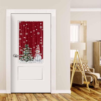 Christmas Snowman Black Out French Door Curtains For Door Window, Red Winter Snowflake Decor Xmas Tree Rod Pocket Door Drapery Curtain Panel With Tiebacks For Sidelight Front Back Patio Doors, 25"x40"