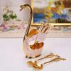Coffee Dessert Spoon Set, European Style Swan Base Holder Spoon Organizer with 6pcs Spoons, Metal Dessert Flatware Set for Fruit Dessert Ice Cream(Golden White) view 2
