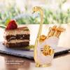 Coffee Dessert Spoon Set, European Style Swan Base Holder Spoon Organizer with 6pcs Spoons, Metal Dessert Flatware Set for Fruit Dessert Ice Cream(Golden White) view 3