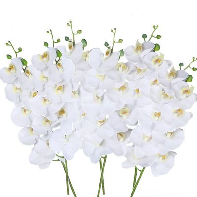 27" Artificial Phalaenopsis Flowers 6 Pcs White Perhaps Faint Yellow Artificial Orchid Flowers Stem Plants for Home Dcor