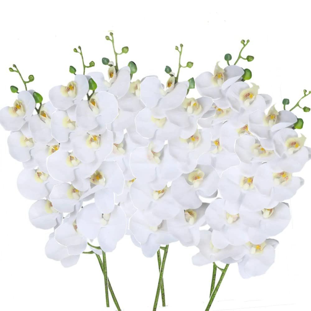 27" Artificial Phalaenopsis Flowers 6 Pcs White Perhaps Faint Yellow Artificial Orchid Flowers Stem Plants for Home Dcor