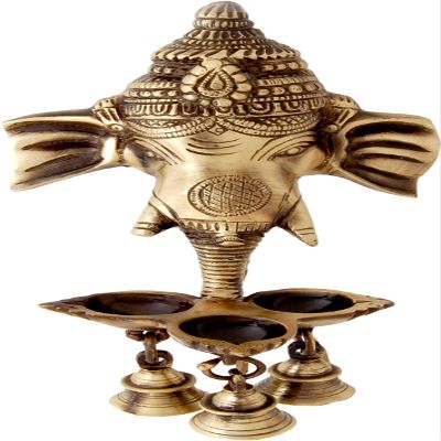 AmiLuv_Collections Brass Ganesha Wall Hanging Diya with Bells for Home Decor, Brass Hanging Diyas Oil Lamp, Diwali Gifts, Diyas for Diwali, Ghanti for Pooja, Temple Decor, Standard, Pack of 1