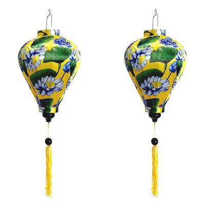 2 Vietnamese Hoi an Bamboo Silk Lanterns 13.7'' New 3D Flower Fabric for Wedding Decorative Outdoor Garden Decor Indoor Decor Holiday Asian Traditional Decoration (Color 1)