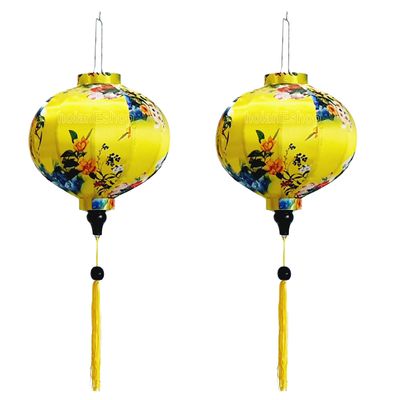 2 Vietnamese Hoi an Bamboo Silk Lanterns 13.7'' New 3D Flower Fabric for Wedding Decorative Outdoor Garden Decor Indoor Decor Holiday Asian Traditional Decoration (Color 3)